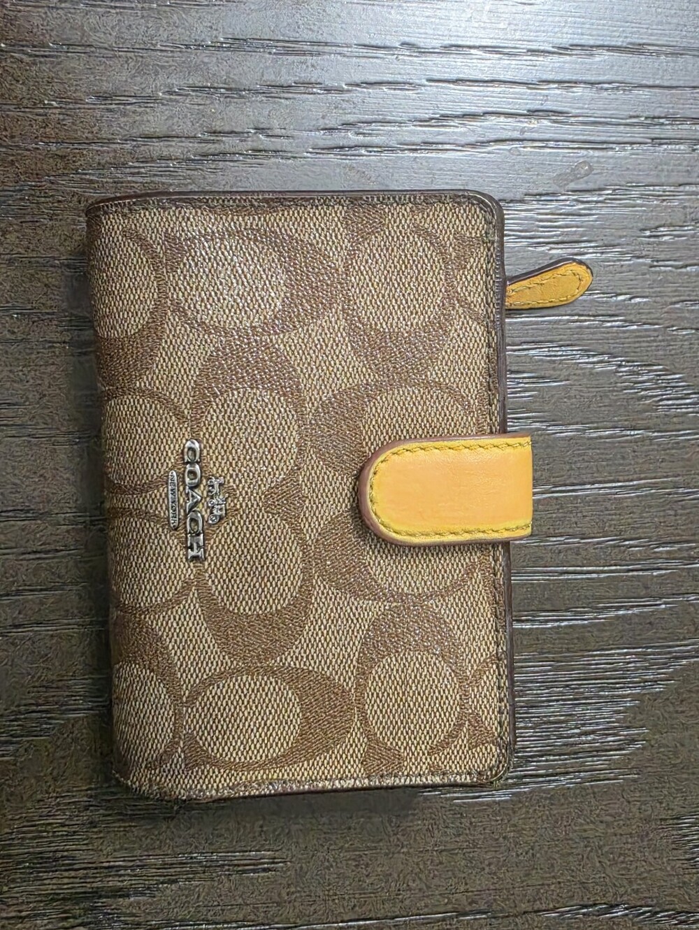 Coach Signature Canvas Small Wallet with Vibrant Yellow Interior